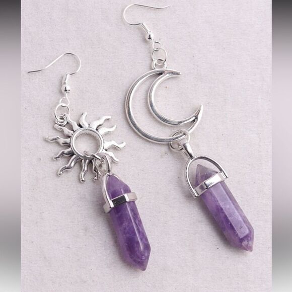 Purple Moon and Sun Earrings A969 - Picture 1 of 3